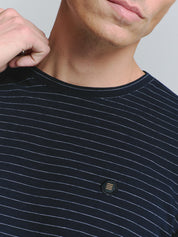 T-Shirt gestreift aus Baumwolle - 096-Deep Blue - Blau