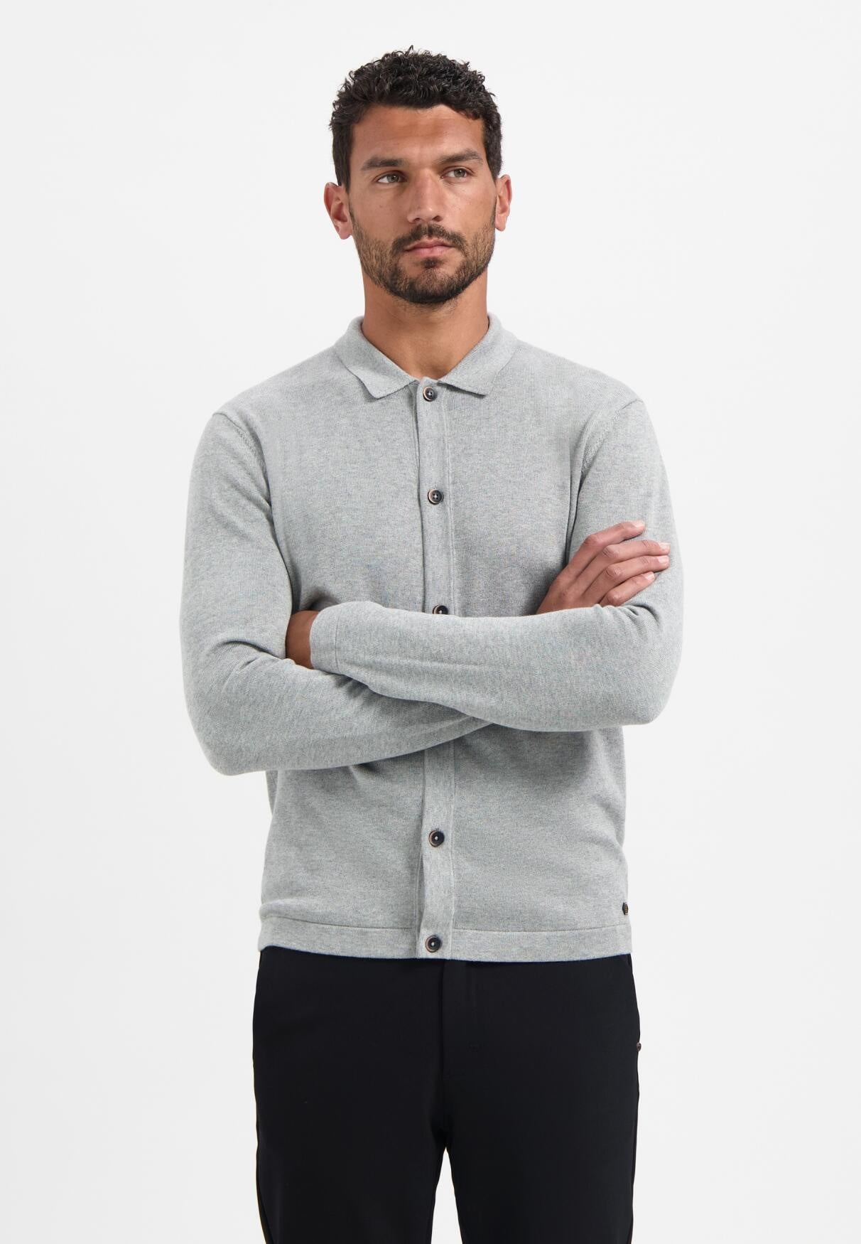 Pullover mit Polokragen - 102-Grey Melange - Grau