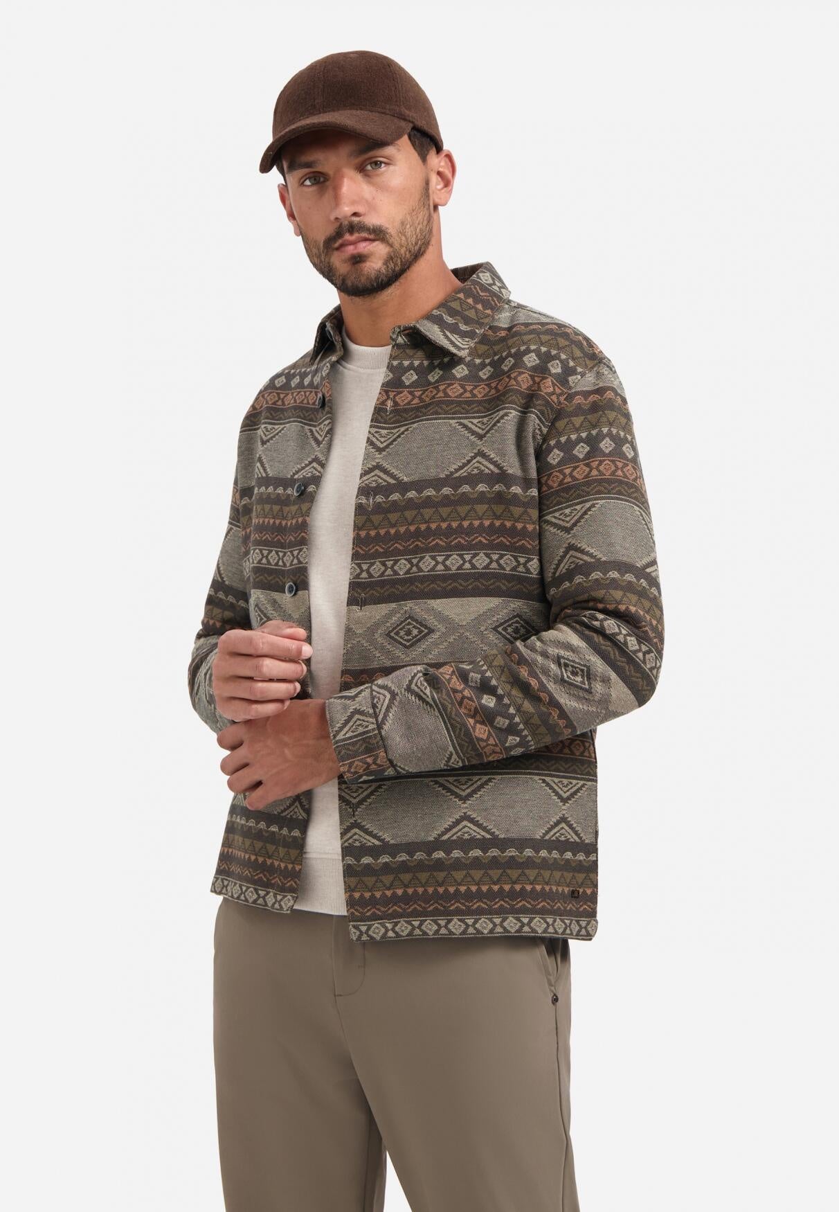 Overshirt in Jacquard muster - 044-Taupe - Braun