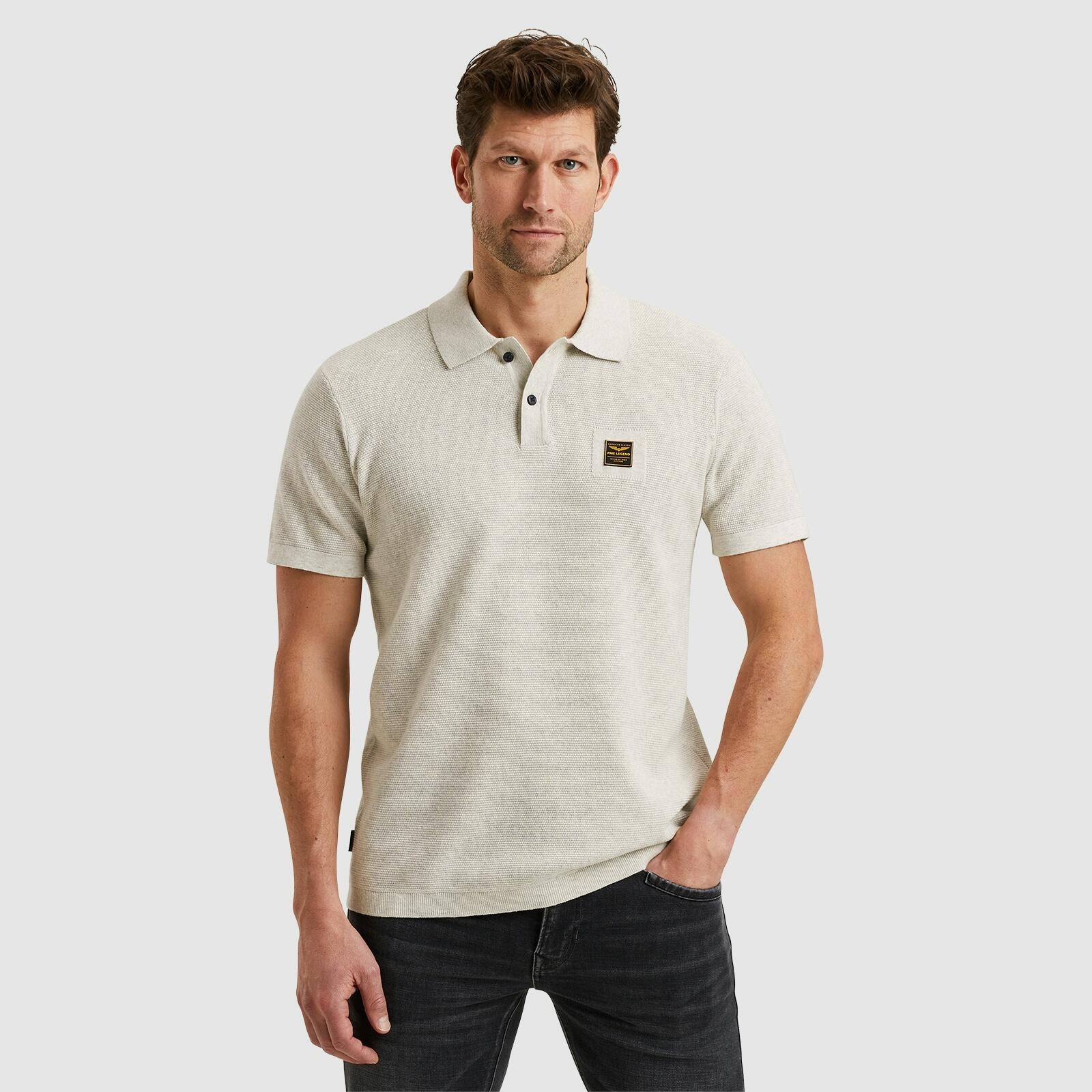 Poloshirt aus Baumwolle - 910-Bone White Melee - Grau