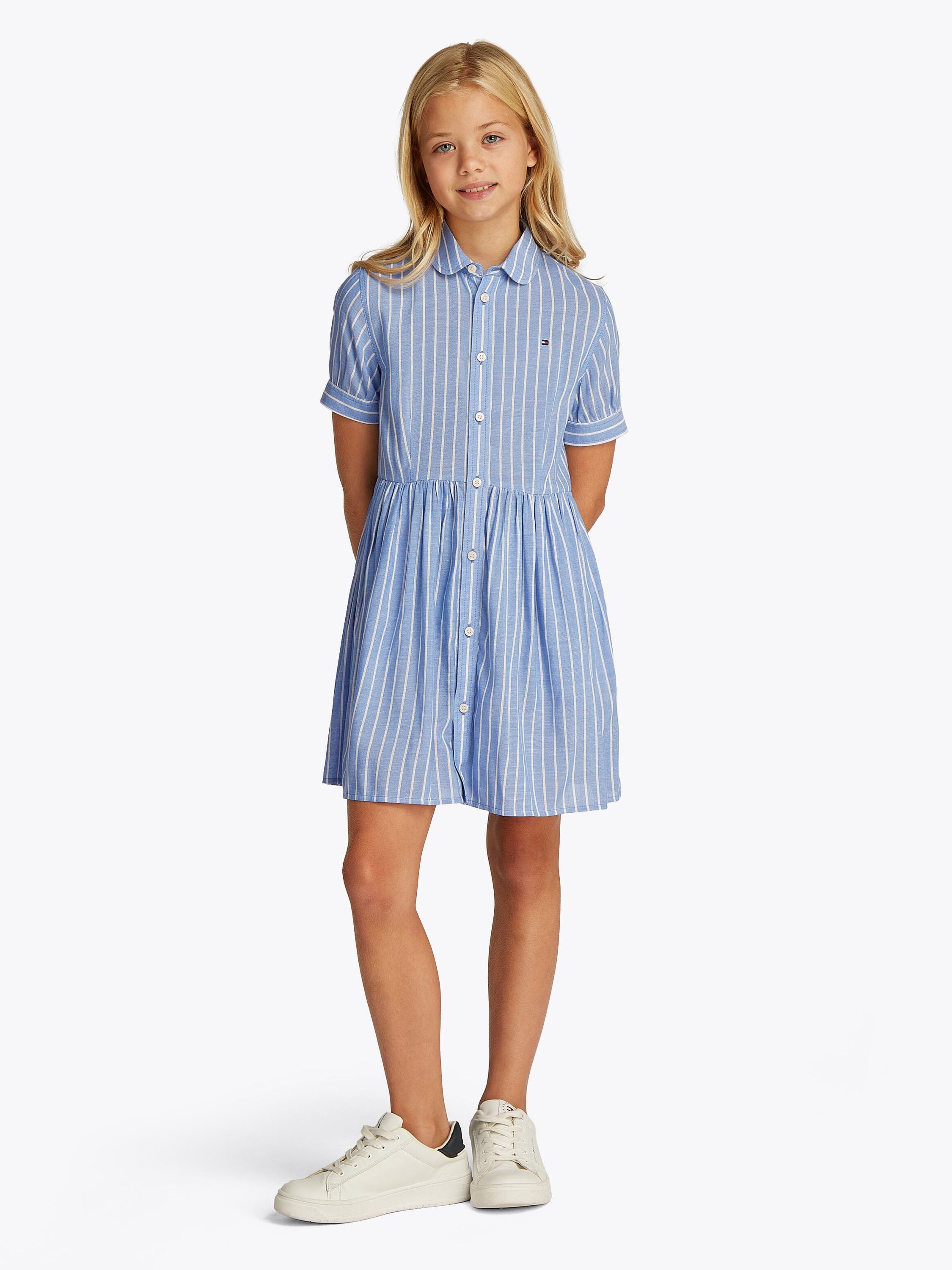 Hemdblusenkleid gestreift Midi - C30-BLUE - Blau