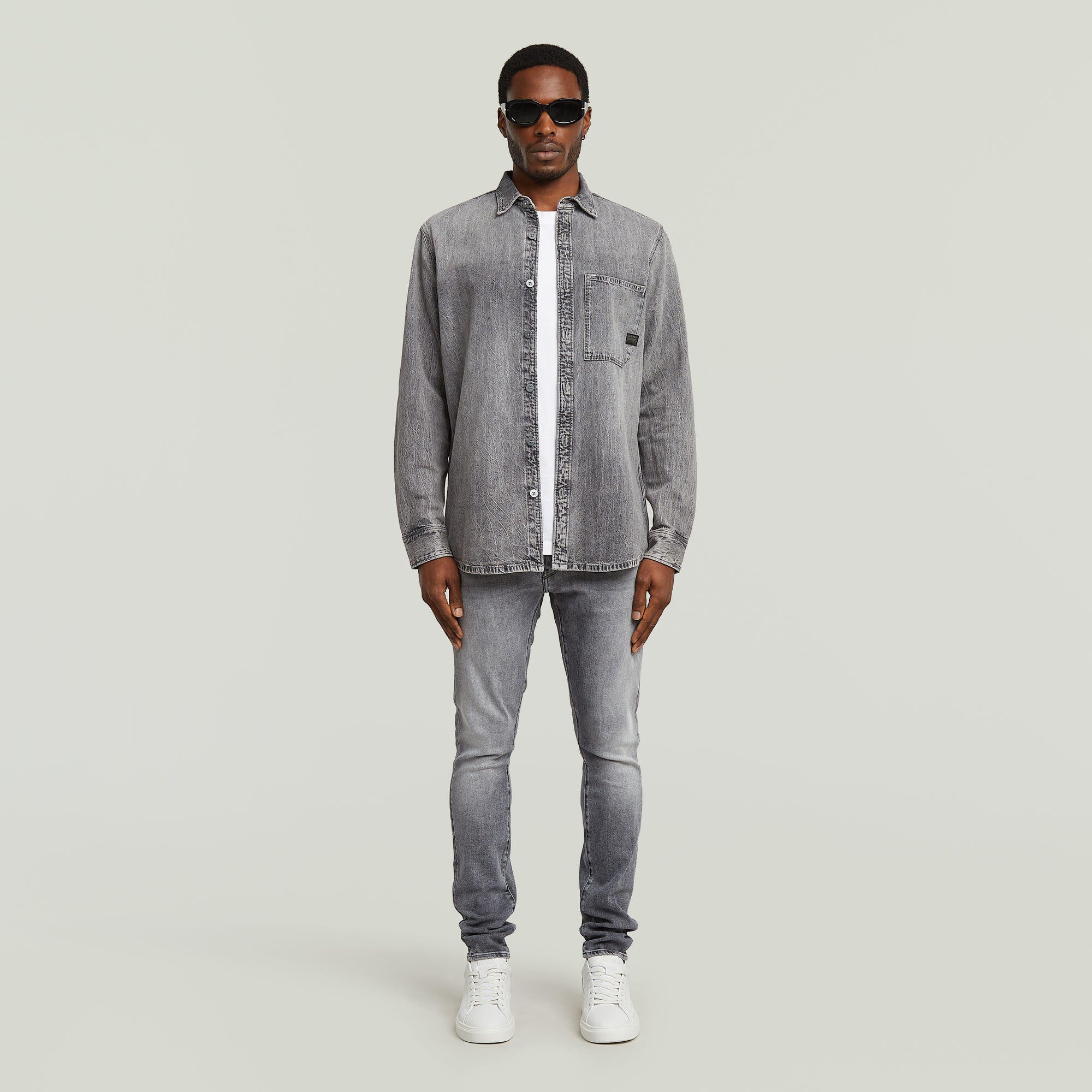 Overshirt in Denim-Optik - H483-sun faded oyster shell - Grau