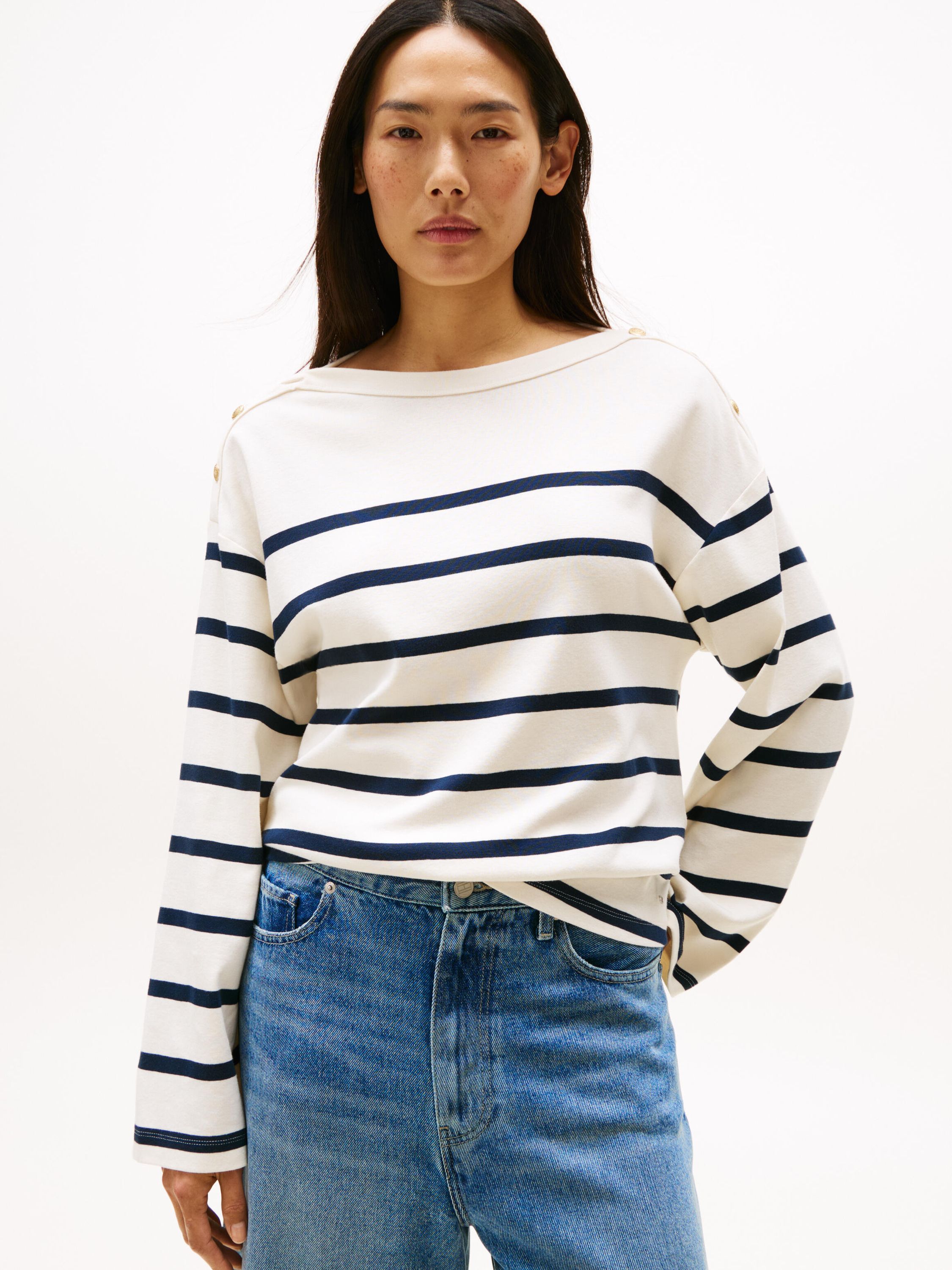 Langarmshirt gestreift - 0FG-WHITE - Weiß