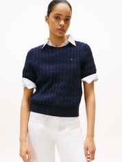 Strick-T-Shirt aus Baumwolle - C1G-BLUE - Blau