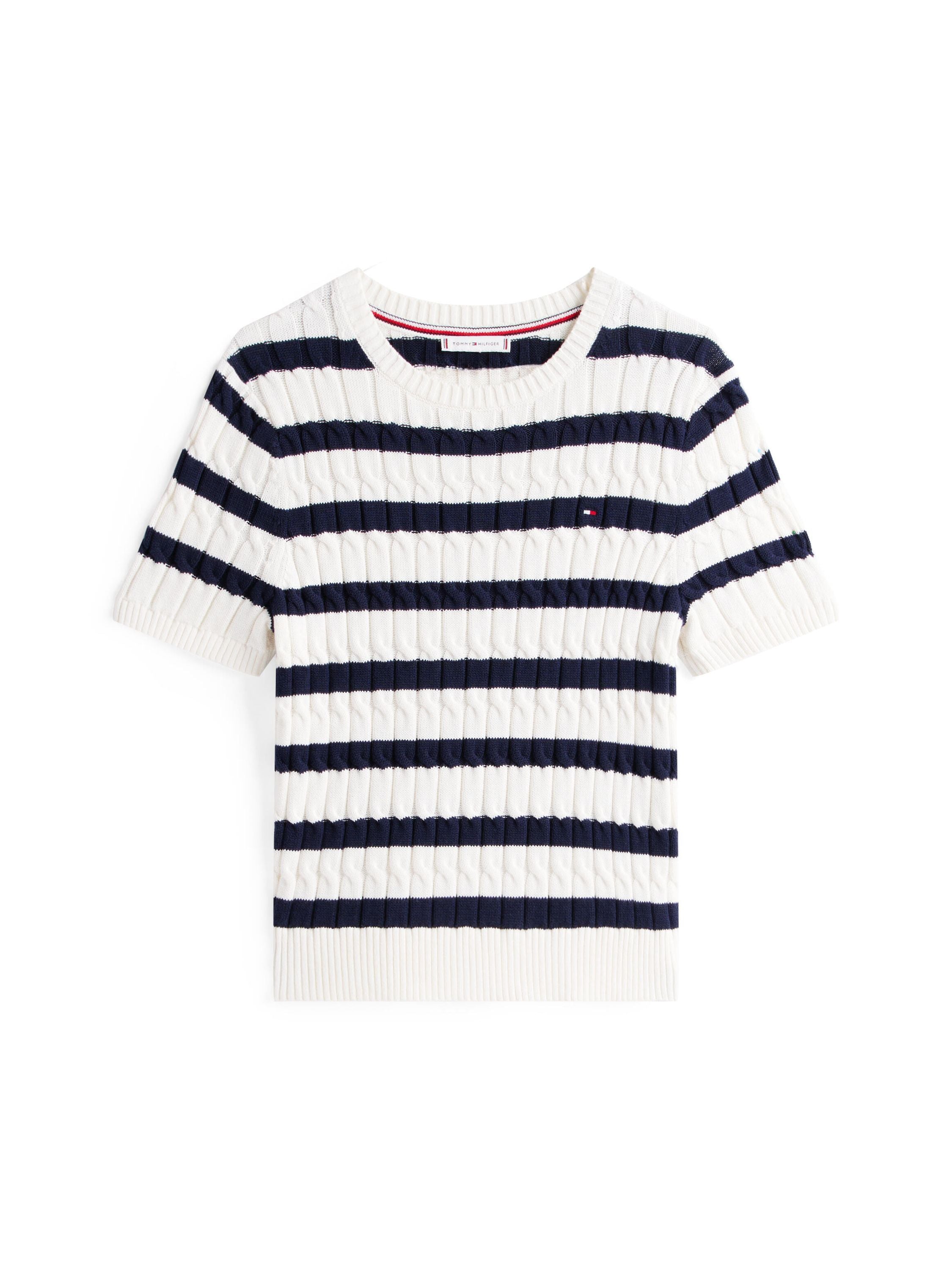 Strick-T-Shirt aus Baumwolle - 0FG-WHITE - Weiß | Blau