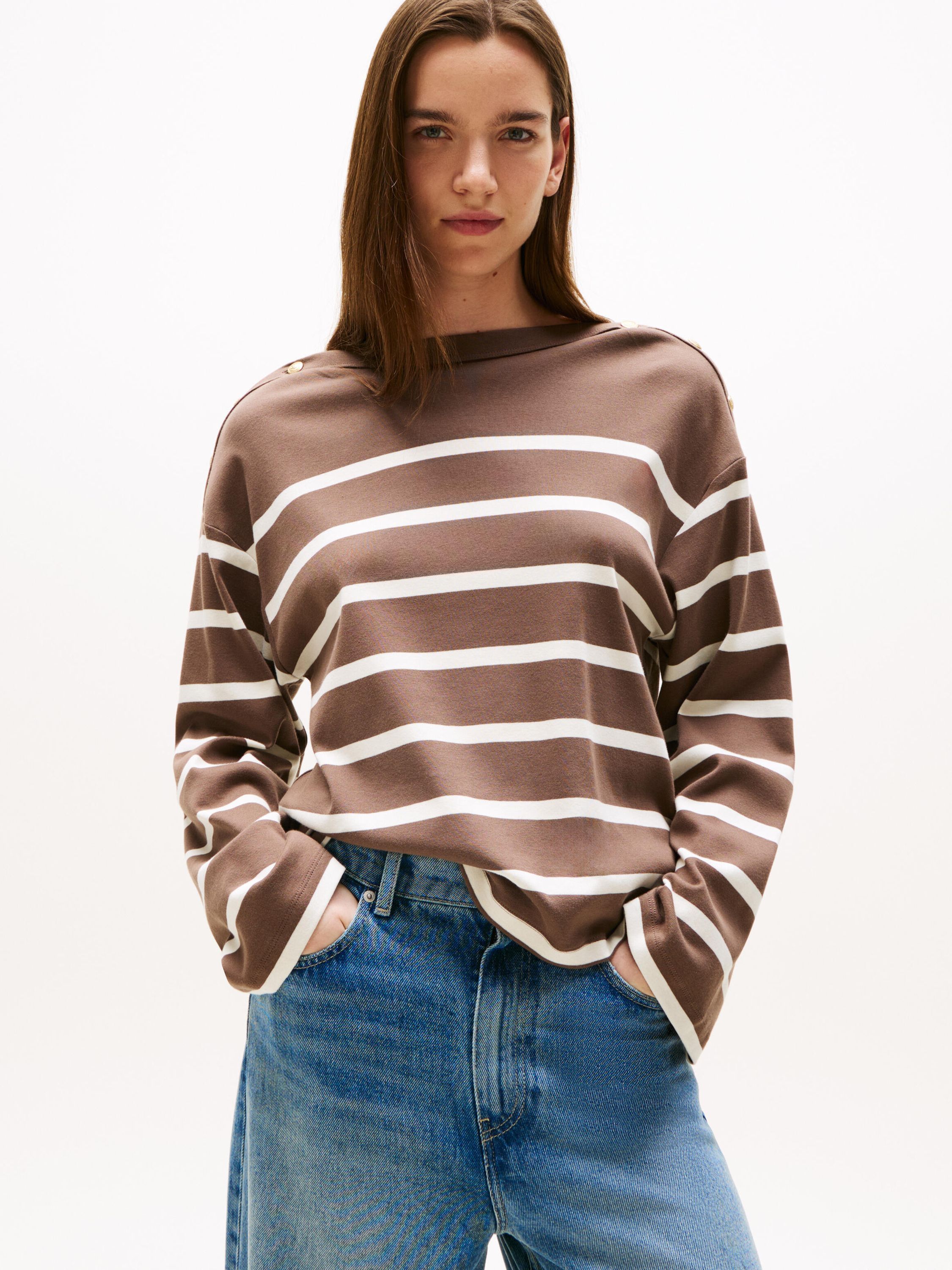 Langarmshirt gestreift - 0BL-BROWN - Braun