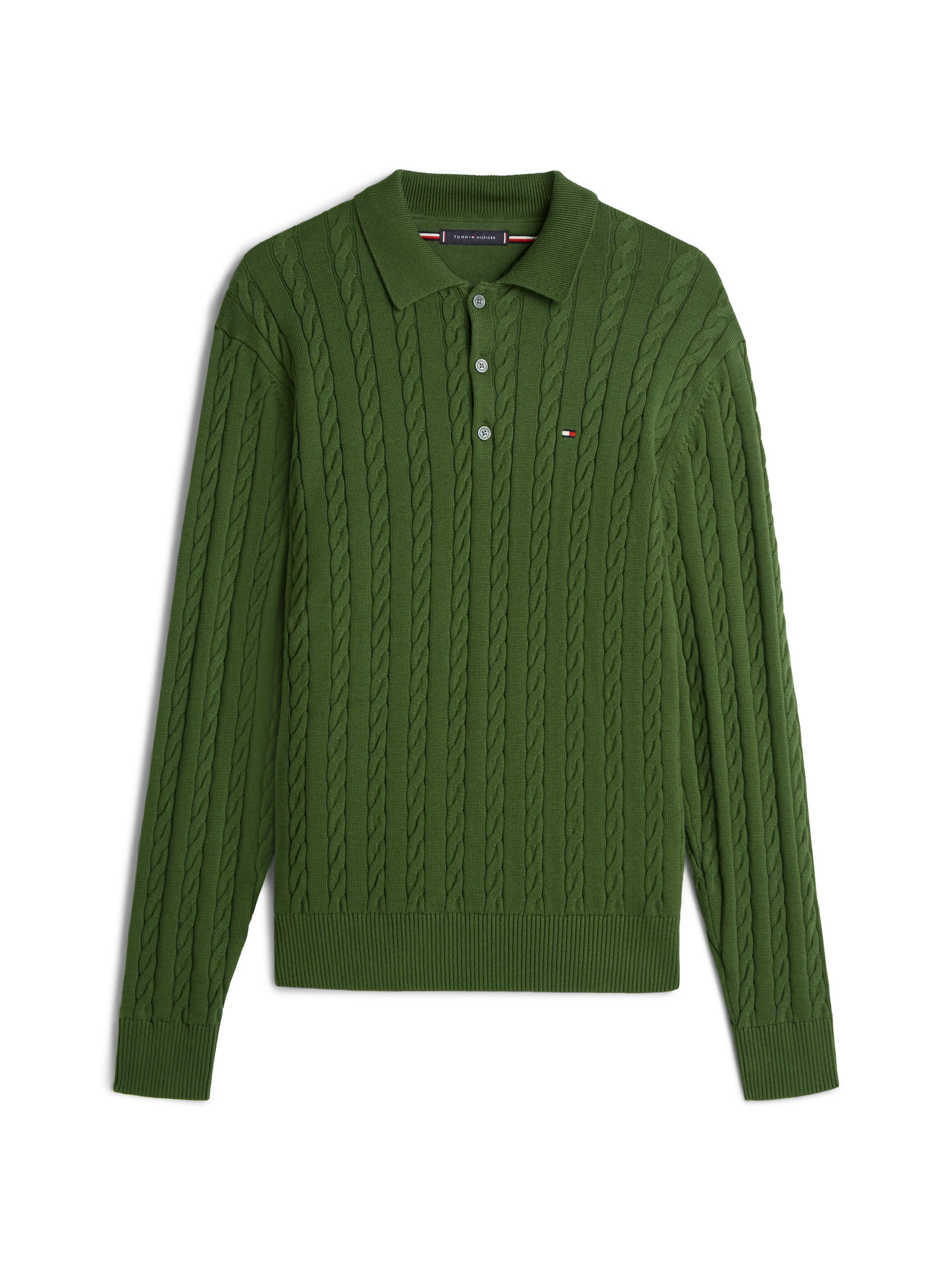 Strickpullover CABLE LS POLO - L01-GREEN - Grün