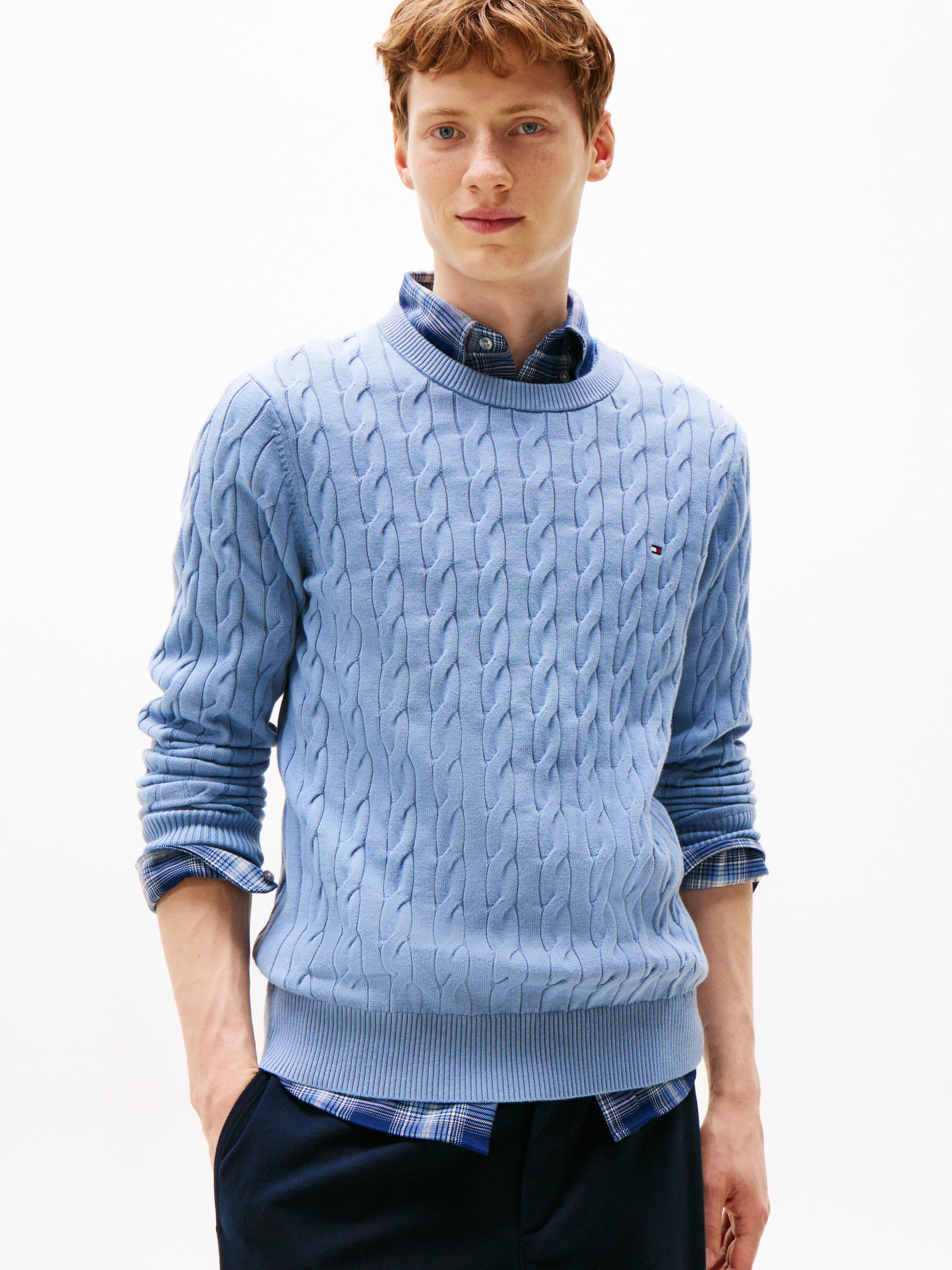 Feinstrickpullover mit Musterung - C2B-BLUE - Blau